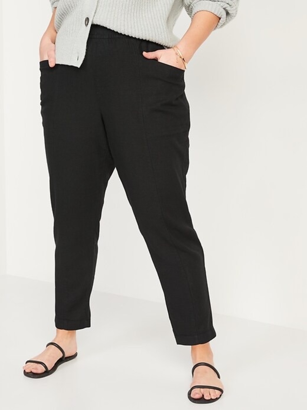Old Navy High Waisted Black Cropped Pants Elastic Waist Casual Sz XL